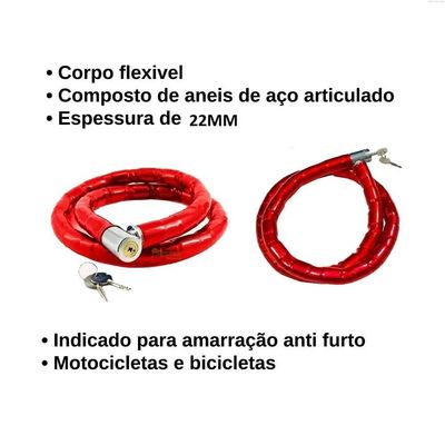 Corrente Reforcada Cadeado Tetra Trava Seguranca Anti Furto Moto Bike Estepe Portao 95cm Fechadura Articula