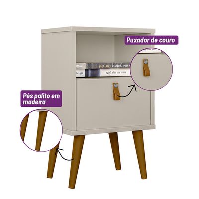 Mesa de Cabeceira Keila Off White 39x65 cm L04 - D'Rossi