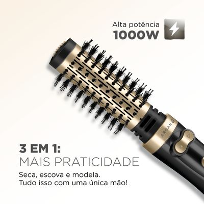 Escova Rotativa Argan Mondial Preto e Champagne 1000W ER-11-AR 110