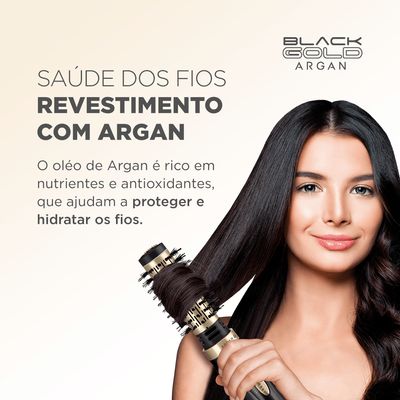 Escova Rotativa Argan Mondial Preto e Champagne 1000W ER-11-AR 220