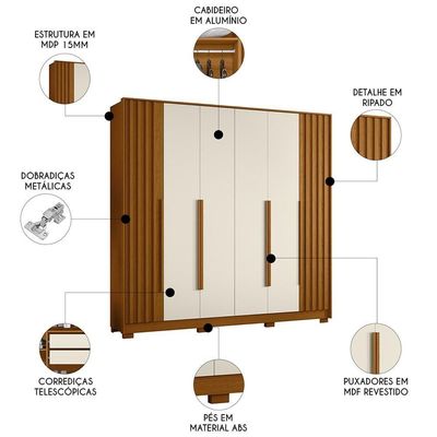Guarda Roupa Casal 237cm 6 Portas Vinna A02 Off/cinamomo - Mpozenato