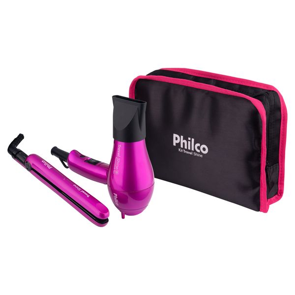 Kit Travel Shine Rosa Philco Prancha + Secador Bivolt