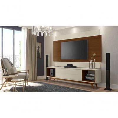 Rack Com Painel Horizon 2.2 Off White Com Natural - Moveisaqui