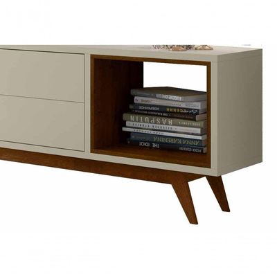 Rack Com Painel Horizon 2.2 Off White Com Natural - Moveisaqui