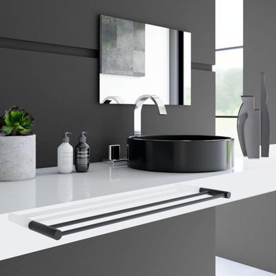 Porta Toalha Toalheiro Duplo Para Banheiro Preto Fosco Orion 60cm