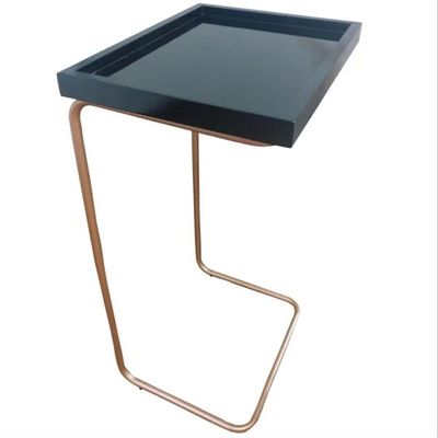 Apoio Lateral Para Sofá Sala Bandeja Sem Espelho Porta Copos Base Metal Decoração Preta Dourada