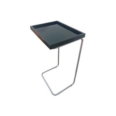 Apoio Lateral Para Sofá Sala Bandeja Sem Espelho Porta Copos Base Metal Decoração Preta Prata