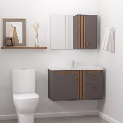 Gabinete Para Banheiro Olivia 80cm Suspenso Preto/jequitibá