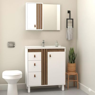 Gabinete Para Banheiro Ariel 80cm Com Pé Branco