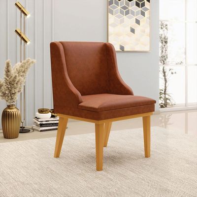 Kit 4 Cadeiras Decorativas Sala de Jantar Base Fixa de Madeira Firenze PU Nozes/Castanho G19 - Gran Belo