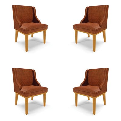 Kit 4 Cadeiras Decorativas Sala de Jantar Base Fixa de Madeira Firenze PU Nozes/Castanho G19 - Gran Belo