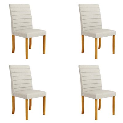 Kit 4 Cadeiras de Sala de Jantar Estofadas Veiga Madeira Maciça Linho Off White G78 - Gran Belo