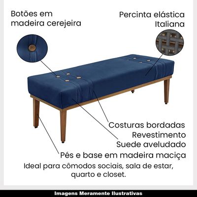Recamier Decorativo 90cm Kors Suede Pés de Madeira Azul Marinho - Gran Belo