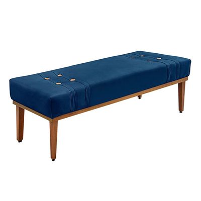 Recamier Decorativo 90cm Kors Suede Pés de Madeira Azul Marinho - Gran Belo
