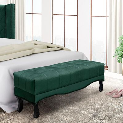 Recamier Decorativo 140cm Loewe Veludo Pés de Madeira Verde Floresta - Gran Belo