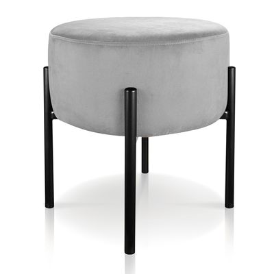 Puff Iron Suede Cinza Base Preto Palito