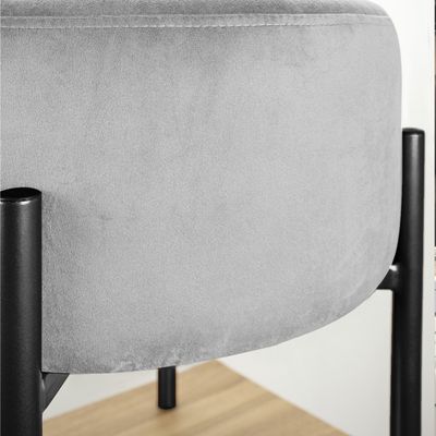 Puff Iron Suede Cinza Base Preto Palito