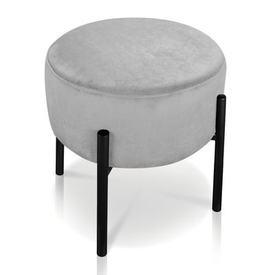 Puff Iron Suede Cinza Base Preto Palito