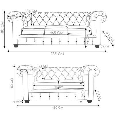 Jogo de Sofá Sala de Estar Chesterfield Pés Madeira Couro Tabaco Brilho - Gran Belo