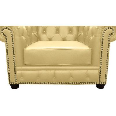 Poltrona Chesterfield com Pés Madeira Couro Bege - Gran Belo