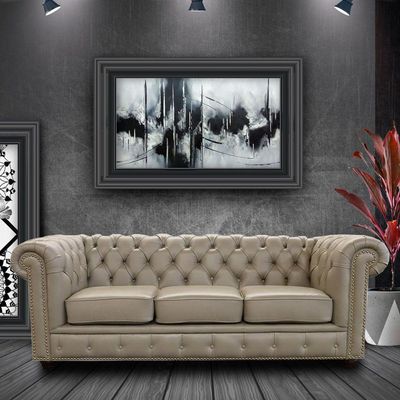 Sofá 3 Lugares Sala de Estar 235cm Chesterfield Pés Madeira Couro Avelã - Gran Belo