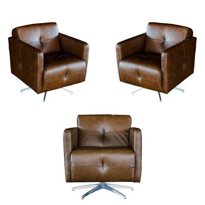Kit 3 Poltronas Giratória para Sala de Estar Astana Couro Marrom Bicolor - Gran Belo