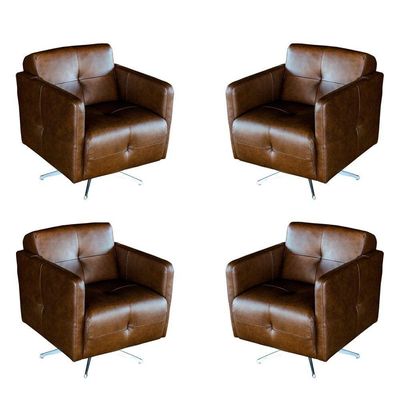Kit 4 Poltronas Giratória para Sala de Estar Astana Couro Marrom Bicolor - Gran Belo