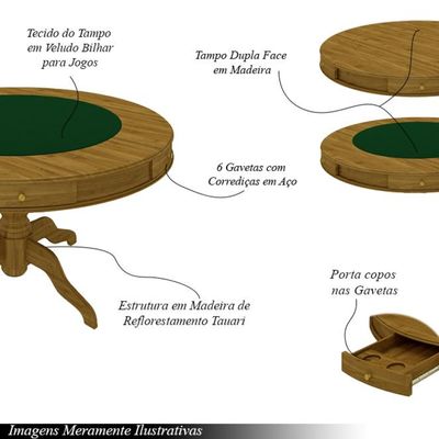 Conjunto Mesa de Jogos Carteado Bellagio Tampo Reversível e 6 Cadeiras Madeira Poker Base Estrela Veludo Preto/Mel G42 - Gran Belo