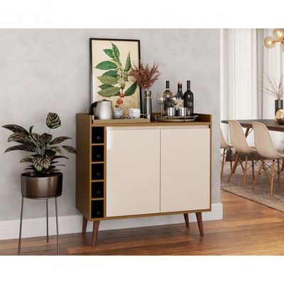 Buffet Aparador Com Adega Retrô Wine 2 Portas Freijó Com Off White - Moveisaqui