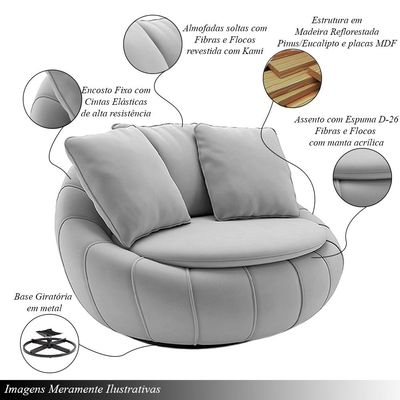 Kit 2 Poltronas Giratória Sala de Estar com Almofadas Afrodite Cinza Veludo G45 - Gran Belo