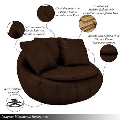 Kit 2 Poltronas Giratória Sala de Estar com Almofadas Afrodite Marrom Manchado PU G45 - Gran Belo