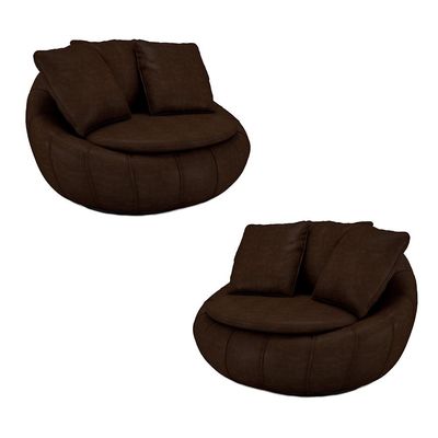 Kit 2 Poltronas Giratória Sala de Estar com Almofadas Afrodite Marrom Manchado PU G45 - Gran Belo