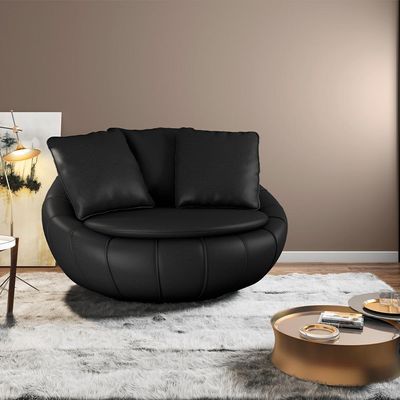Poltrona Decorativa Giratória Sala de Estar Afrodite PU Preto - Gran Belo