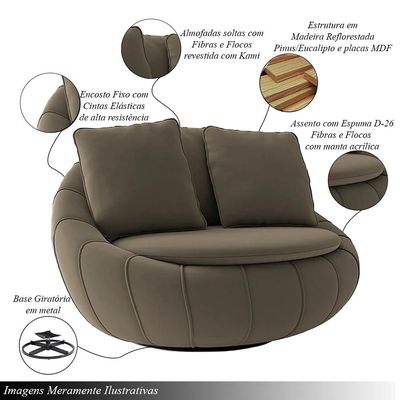 Kit 2 Poltronas Giratória Sala de Estar com Almofadas Afrodite Marrom Veludo G45 - Gran Belo