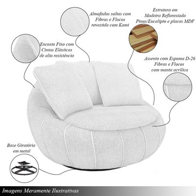Poltrona Giratória Sala de Estar com Almofadas Afrodite Branco Bouclê G45 - Gran Belo