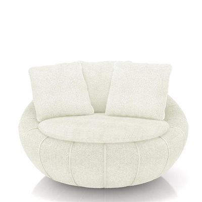 Poltrona Giratória Sala de Estar com Almofadas Afrodite Off White Bouclê G45 - Gran Belo