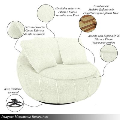 Poltrona Giratória Sala de Estar com Almofadas Afrodite Off White Bouclê G45 - Gran Belo
