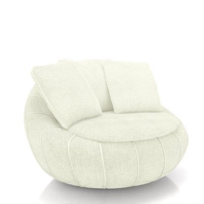 Poltrona Giratória Sala de Estar com Almofadas Afrodite Off White Bouclê G45 - Gran Belo