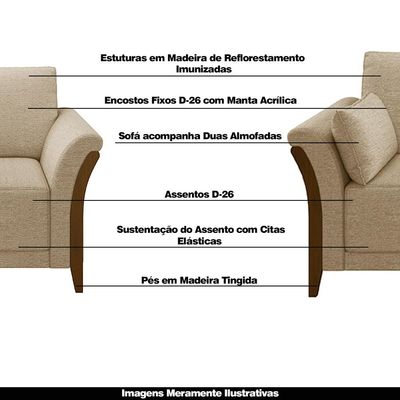 Conjunto Decorativo Poltrona e Sofá 222cm Market Linho Bege - Gran Belo