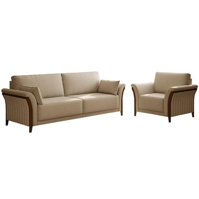 Conjunto Decorativo Poltrona e Sofá 222cm Market Linho Bege - Gran Belo