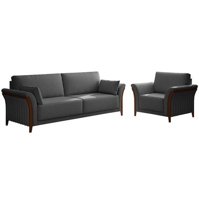 Conjunto Decorativo Poltrona e Sofá 222cm Market Linho Chumbo - Gran Belo