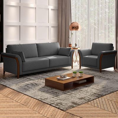 Conjunto Decorativo Poltrona e Sofá 222cm Market Linho Chumbo - Gran Belo