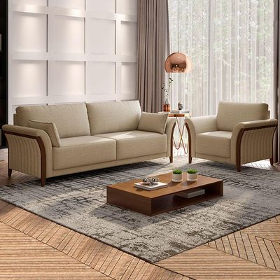 Kit 2 Poltronas Decorativas Pés em Madeira Market Linho Bege - Gran Belo
