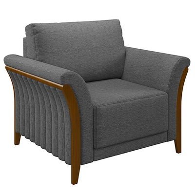 Kit 2 Poltronas Decorativas Pés em Madeira Market Linho Chumbo - Gran Belo