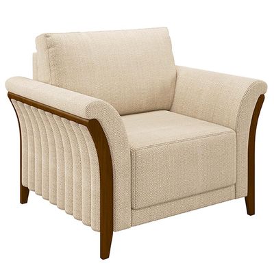 Kit 2 Poltronas Decorativas Pés em Madeira Market Linho Champagne - Gran Belo