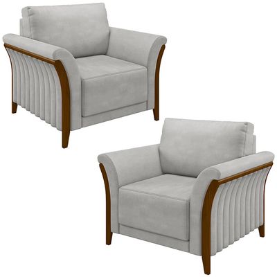 Kit 2 Poltronas Decorativas Pés em Madeira Market Veludo Cinza - Gran Belo