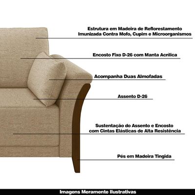 Sofá Decorativo 3 Lugares 222cm Market Linho Bege - Gran Belo