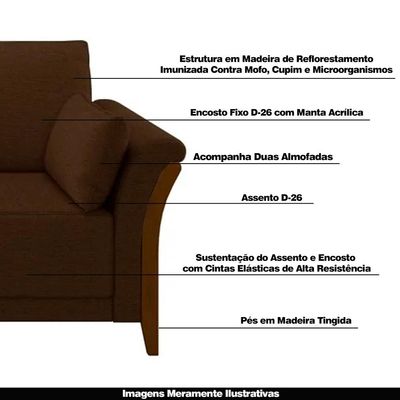 Sofá Decorativo 3 Lugares 222cm Market Veludo Marrom - Gran Belo