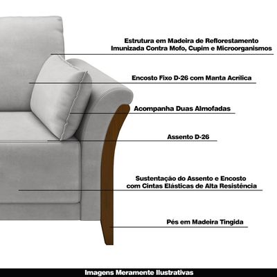 Sofá Decorativo 3 Lugares 222cm Market Veludo Cinza - Gran Belo