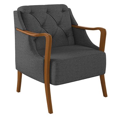 Kit 2 Poltronas Decorativas Braços em Madeira Hand Linho Chumbo - Gran Belo